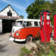 red and cream camper van